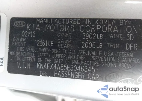 2014 Kia Forte Ex z USA, uszkodzony, nr VIN KNAFX4A85E5046545